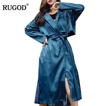 

RUGOD Vintage Fashion Female X-Long Trench Coat 2018 New Fashion Turn-down Collar A-Line Style Open Stitch Solid Outerwear