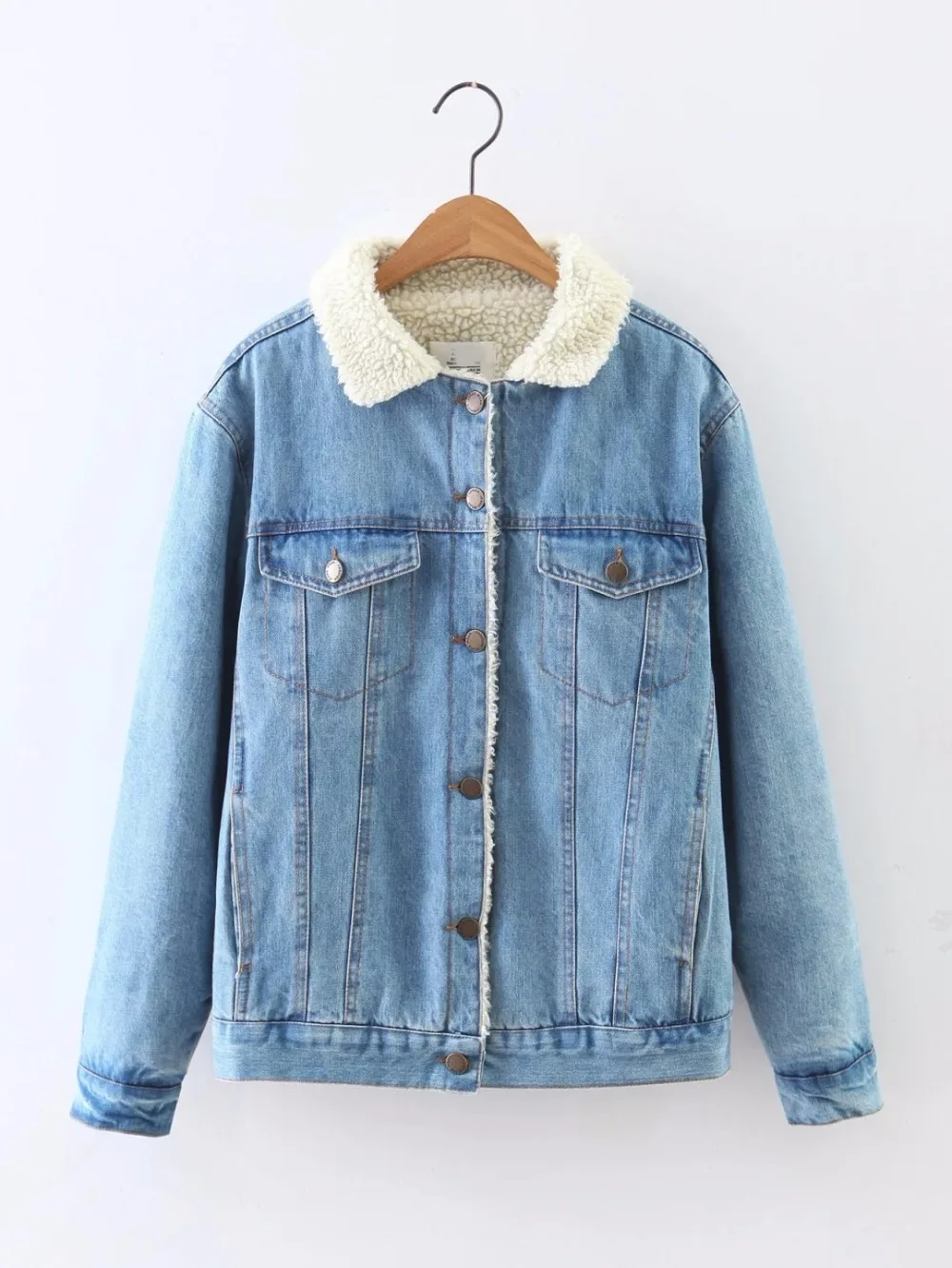 Spring Fur Jean Denim Jacket Winter Blue Women Bomber