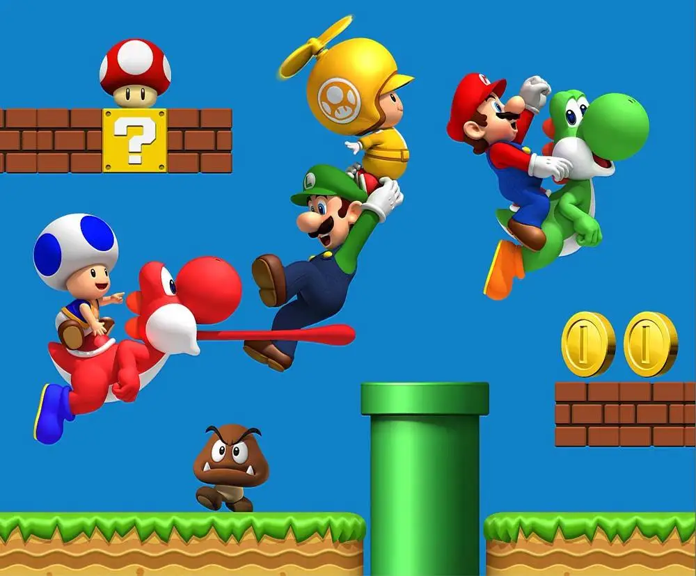 

Mario Gold Coins Super Bros Mushrooom Baby Game blue backdrop Vinyl cloth High Computer printed Painted wall Backgrounds