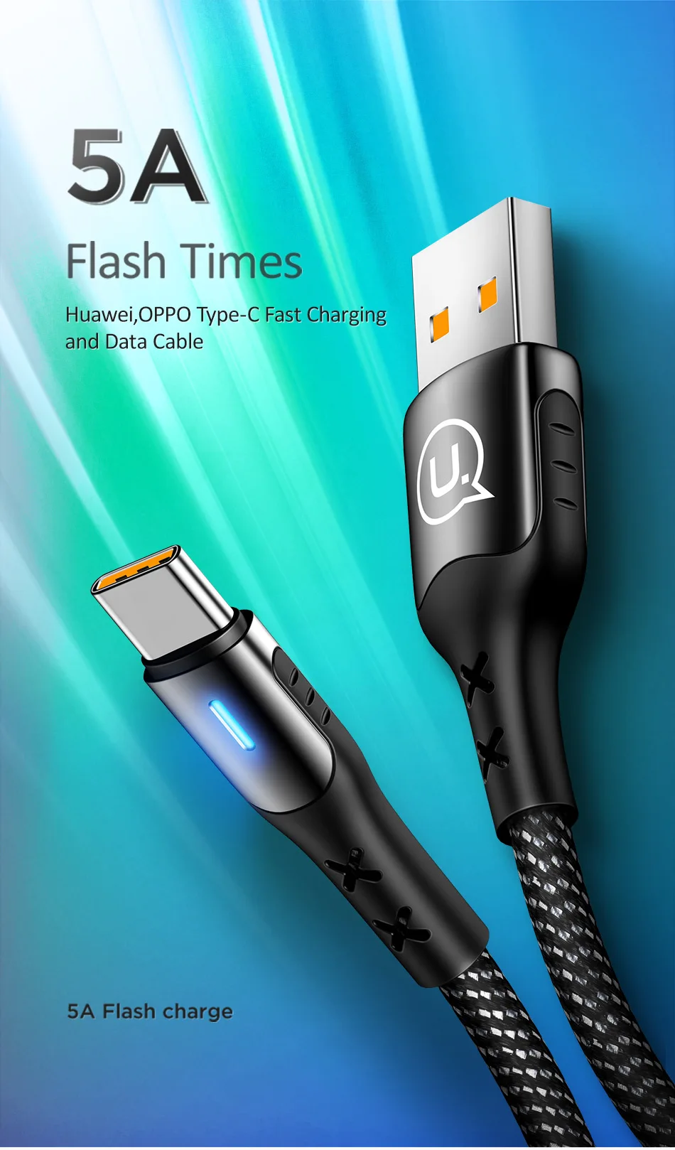 USAMS quick charge type C USB кабель 5A кабель для huawei Lite Pro OPPO Smart charge USB C кабель для huawei P20 OPPO R17