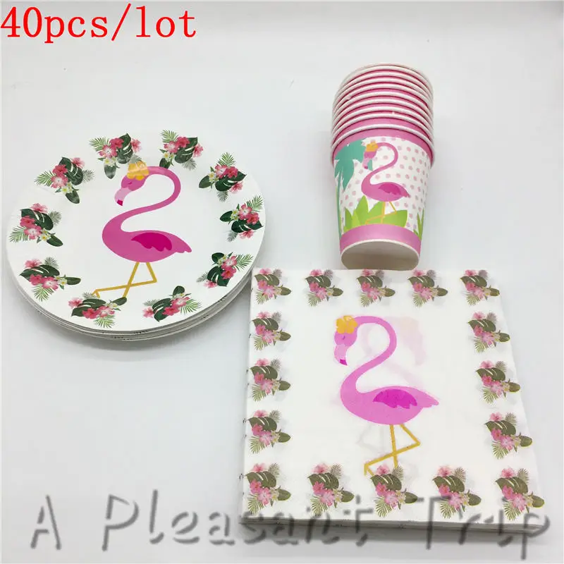 

40pcs/lot Disposable kraft cartoon new Flamingo girl boy birthday party supplies baby shower supplies
