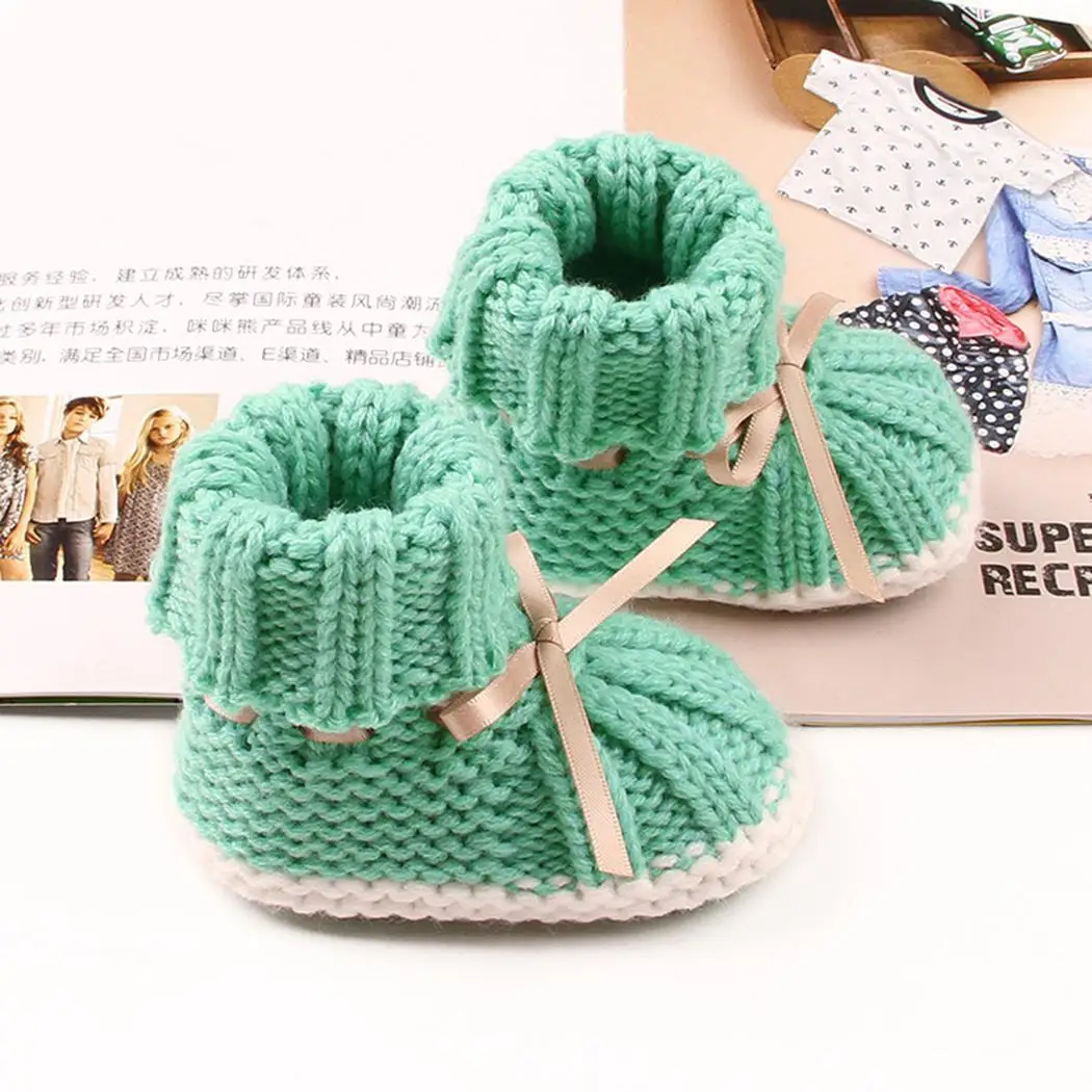 Обувь для новорожденных; Bebe; обувь для новорожденных мальчиков и девочек; вязаные зимние сапоги ручной работы; ботинки для первых шагов; обувь для малышей; 6-24 м - Цвет: Green 12M
