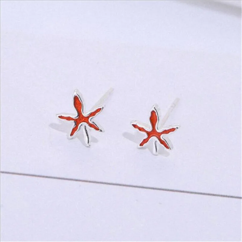 LULU-PIG 925 Silver Ear Stud Korean Version Artistic Fresh Temperament Lovely Red Maple Leaf Oil E0550 | Украшения и аксессуары