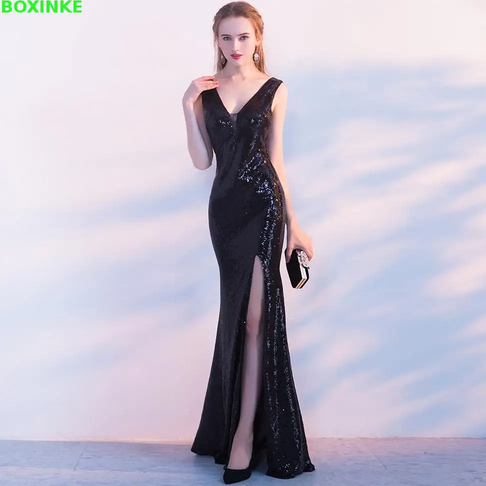 2018 Real Solid Robe Women Dress Vestidos De Fiesta New Autumn, Winter, Fashion, Golden Banquet, Sexy Long, Long Dresses And