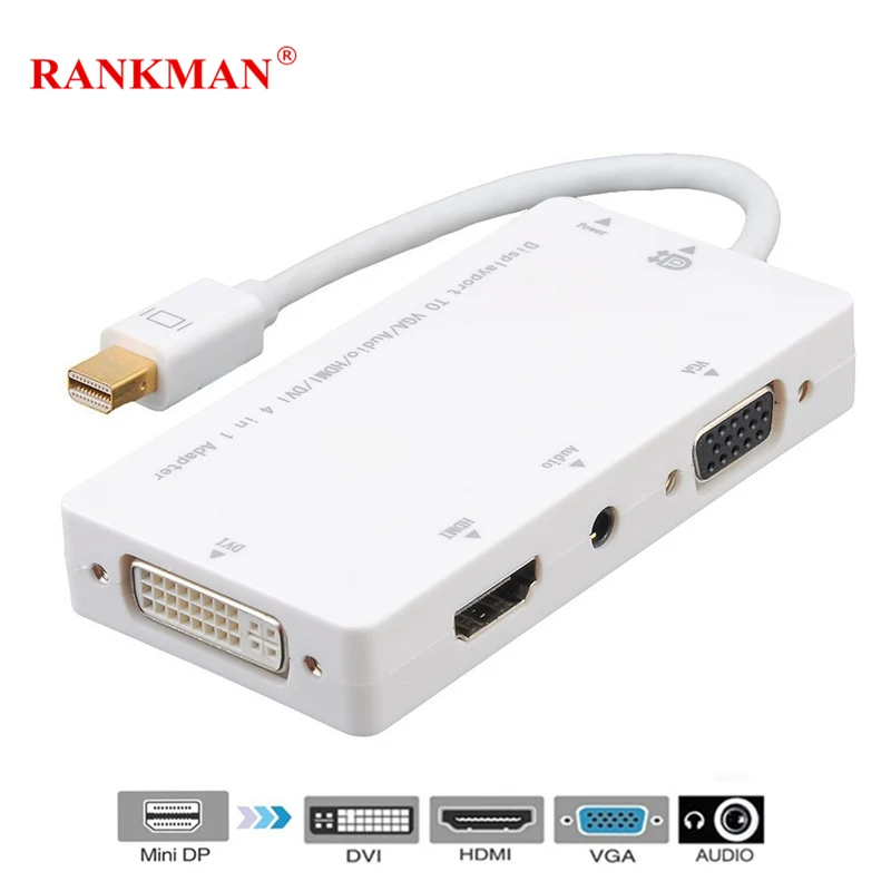 Rankman Mini Display Port DP Male to HDMI DVI VGA Audio Female Adapter Thunderbolt Cable 1080P Converter for Macbook Air HDTV 