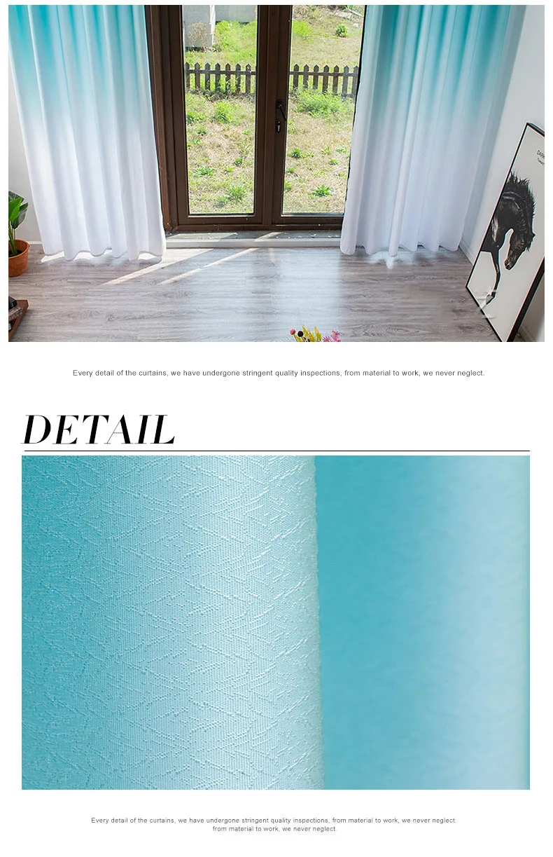 Синие градиентные цветные затемненные шторы для гостиной кухни спальни для жалюзи ставка 60% Морден украшения дома#3