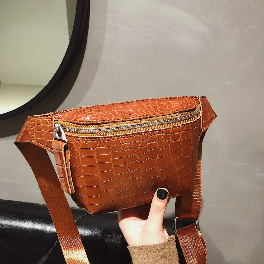 Женская модная поясная сумка, Классическая Портативная сумка с узором «крокодиловая кожа», Спортивная поясная сумка для путешествий, нагрудная сумка - Цвет: Коричневый