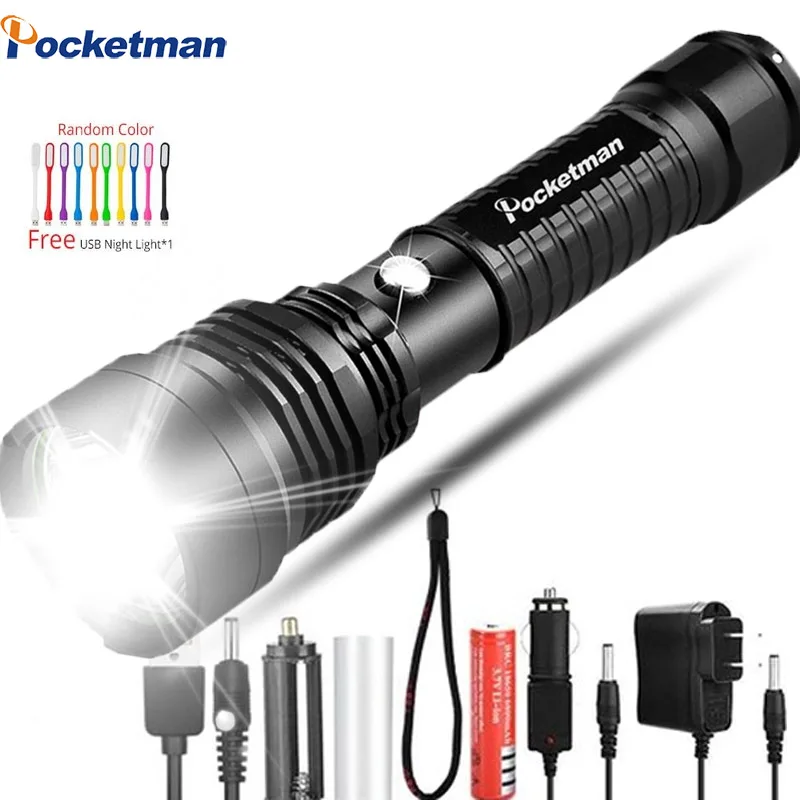 

Super Bright 30000Lumens LED Tactical Flashlight Rechargeable Waterproof Linternas Torch Aluminum Alloy by 1*18650 or 3*AAA