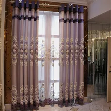 Фиолетовый высококлассные роскошный современный минималистский гостиной льняные занавески ткань Вышитые Тюль t060