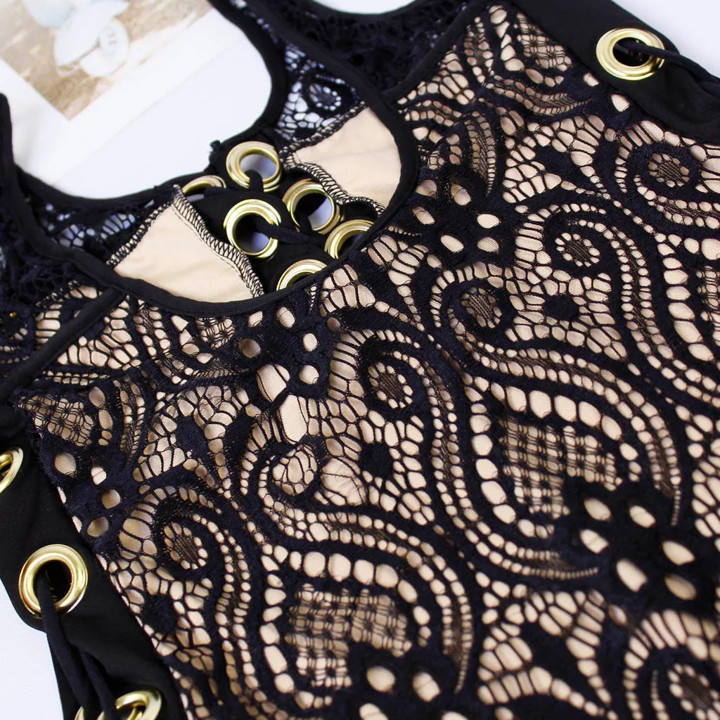 2019 Solid Lace Bandage One Pieces Swimsuit Lace Up Hollow Strap Swimwear Women Swimsuit Swim Suit Beachwear Maillot De Bain