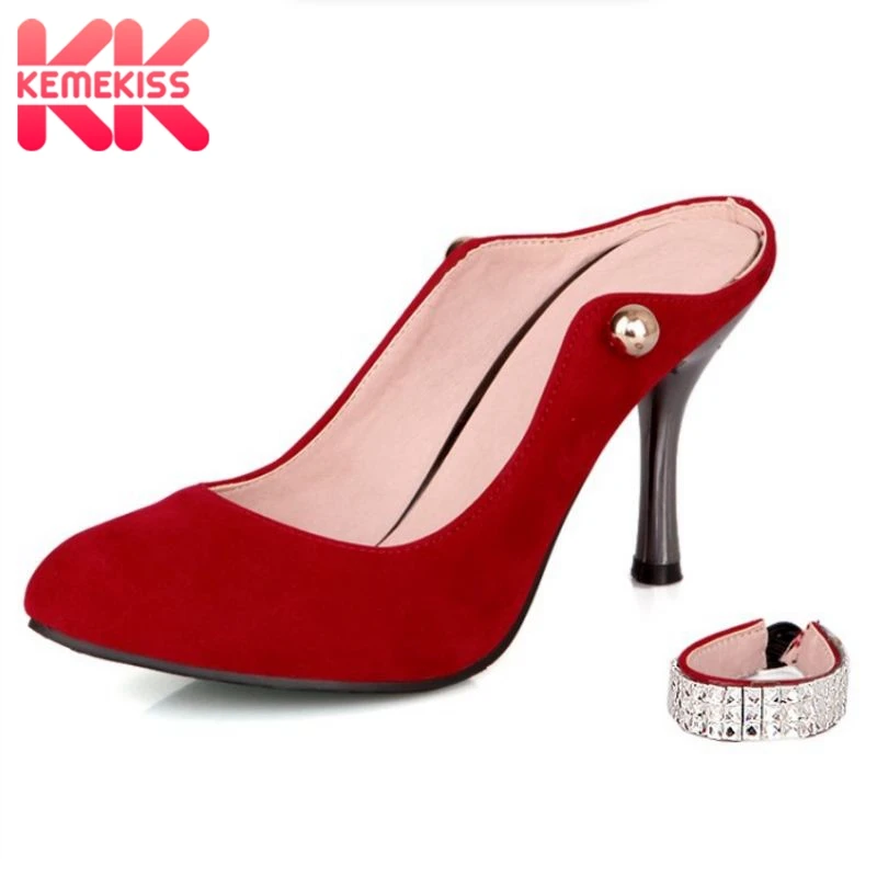 

KemeKiss Size 31-47 Elegant Women High Heel Sandals Beading Pointed Toe Thin Heel Slippers Summer Party Shoes Woman Footwear