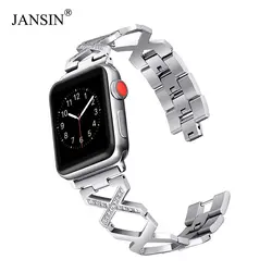 Jansin женские группы для Apple Watch группа 38 мм 42 мм серии 3 2 1 Нержавеющая сталь Jewelry С кристалалми и стразами на 40 мм 44 мм серии 4
