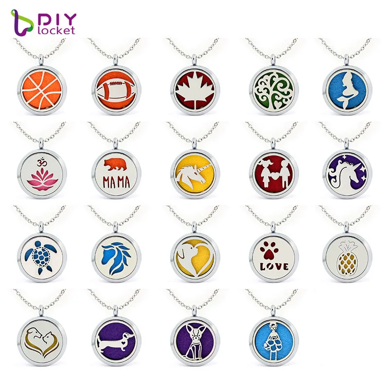 

30mm Alloy Essential Oils Diffuser Necklace Mix Style Aromatherapy Pendants Wholesale With Stainless Steel Chain AL284-318