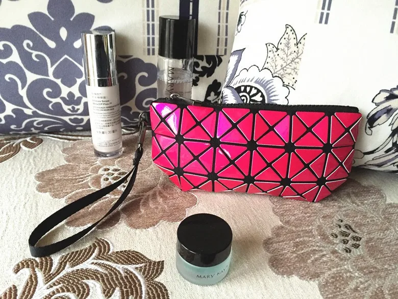 Deformable Women Geometry Quilted Plaid Mosaic Sequins Mirror Wallet Clutch Bag BaoBao Lattice Laser Foldable Cosmetic Bag (32)