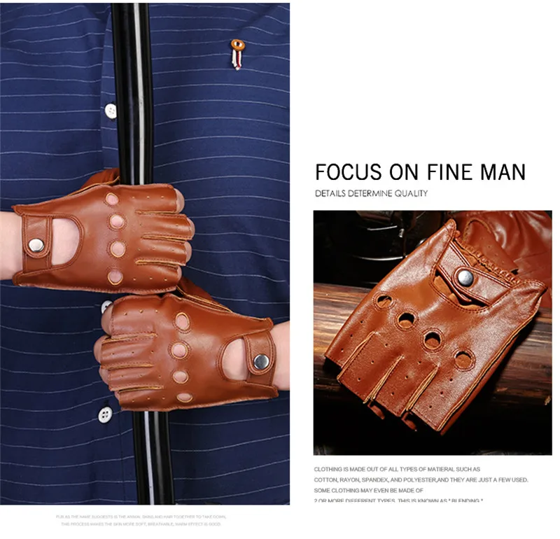 Высококачественные мужские перчатки из натуральной кожи с полупальцами, тонкие, Нескользящие, дышащие, для вождения, из козьей кожи, с полупальцами, мужские варежки, NAN7-2
