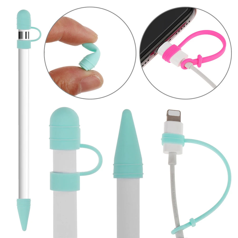 

3PCS Colorful Pro Pencil Apple Pencil Cap Holder/Nib Cover/Cable Adapter Tether Silicone Case Cover 3 in 1 Stylus accessories