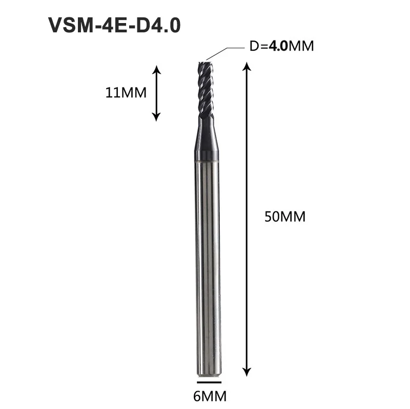 1 шт. VSM-4E Концевая фреза из карбида вольфрама 4 флейты с квадратной головкой с покрытием Концевые Фрезы с ЧПУ фреза для термостойкого сплава, титана - Длина режущей кромки: VSM-4E-D4.0