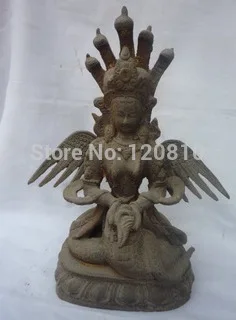 

Unique Old Qing Dynasty bronze snake spirits Goddess statue /sculpture,five heads, best collection