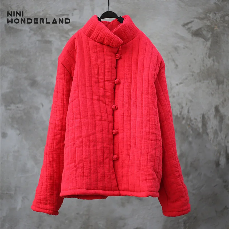 

NINI WONDERLAND 2019 Winter Stand Collar Parkas Coat Women Cotton Padded Warm Brief Casual Parkas Outerwear Female Clothes Coats
