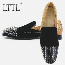 Neue Handmade Silber Lange Niet Männer Samt Faulenzer LTTL Mode Auf Wohnungen Schuhe Spikes Beiläufige Kleid Schuhe