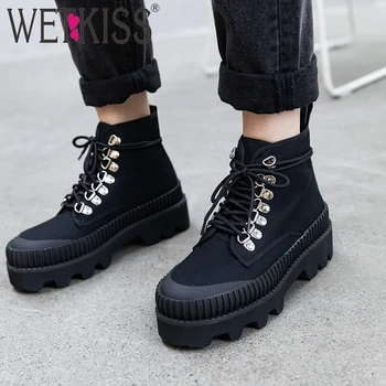 

WETKISS Cow Suede Military Boots Women Platform Booties Thick Heels Nonslip Shoes Female Casual Canvas Shoes Ladies Shoes Autumn