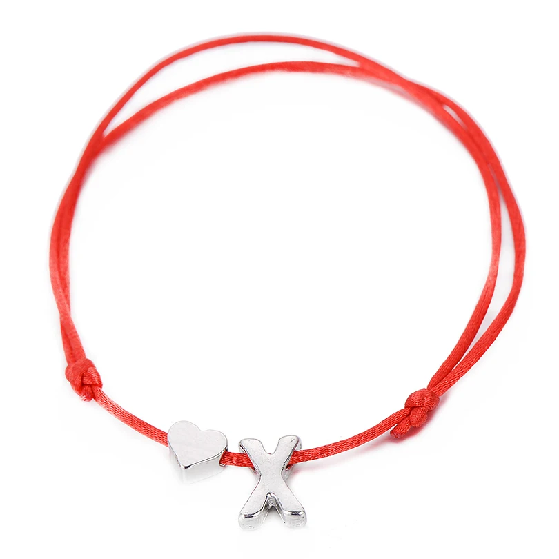 IYOE Gold Silver Color Tiny Heart Initials Name Letter Bracelet For Women Men Kids Hand Braided Red Rope Bracelets Couple Gifts