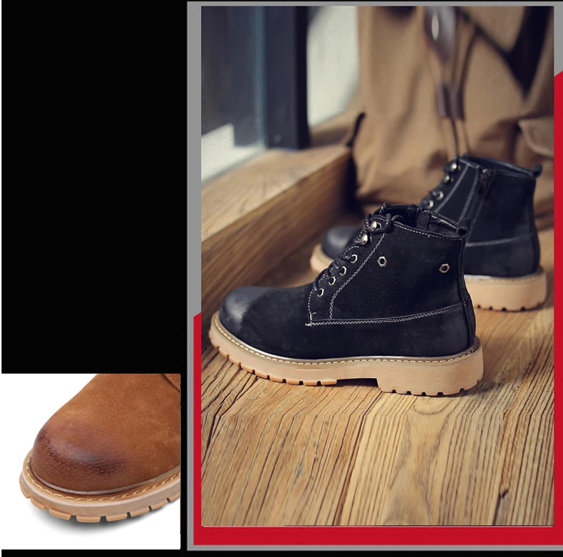 Men's Boots Lace-up Desert Boot Ankle Black Men Boots Genuine Leather Men Shoes Genuine Leather Winter Shoes Mens Fashion Boot   (12)