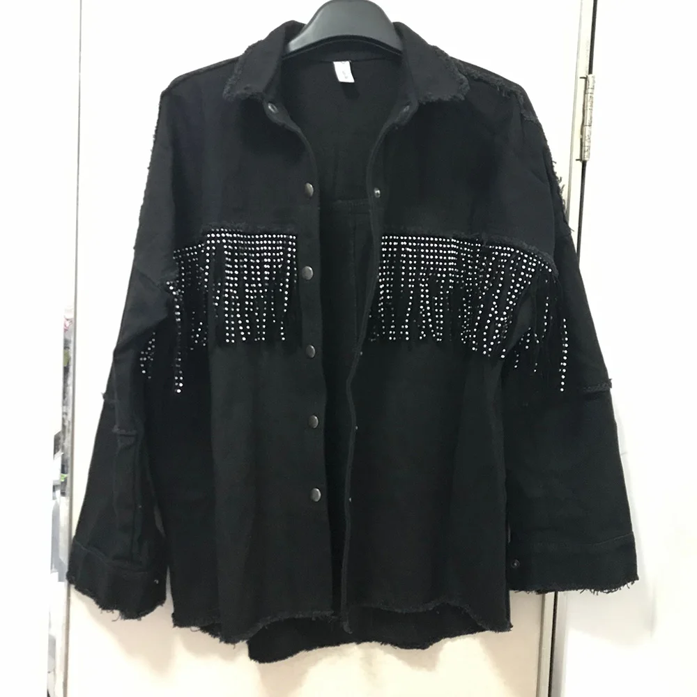 astounding 2019 Women Denim Jacket Coat Tassels Women Black Jackets Abrigo Mujer Tops For Women Chaquetas Muje