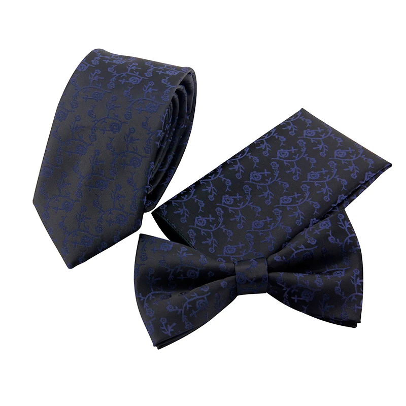  Tie Set Slim Bow Ties For Men Brand Printed Pocket Square For Wedding Floral Cravat+Neck Tie +Handk