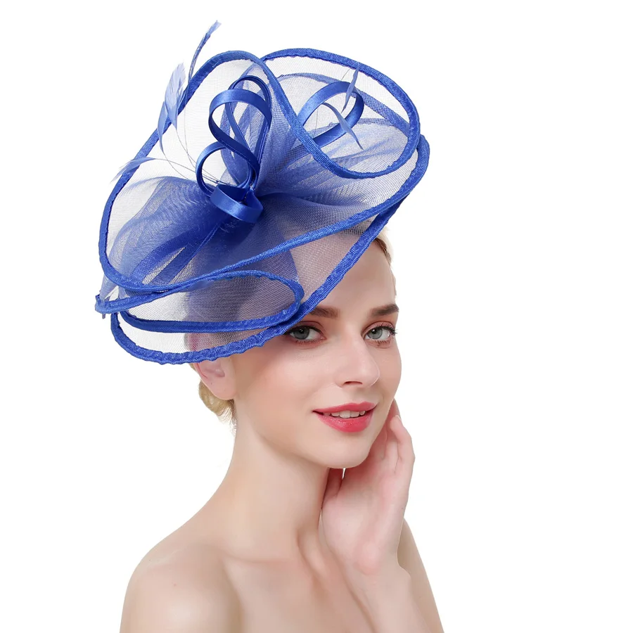 WELROG, женские трендовые вуалетки, повязка на голову с перьями, сетчатые однотонные заколки для волос, шпильки для вечерние, свадебные, Женские винтажные головные уборы - Цвет: Blue