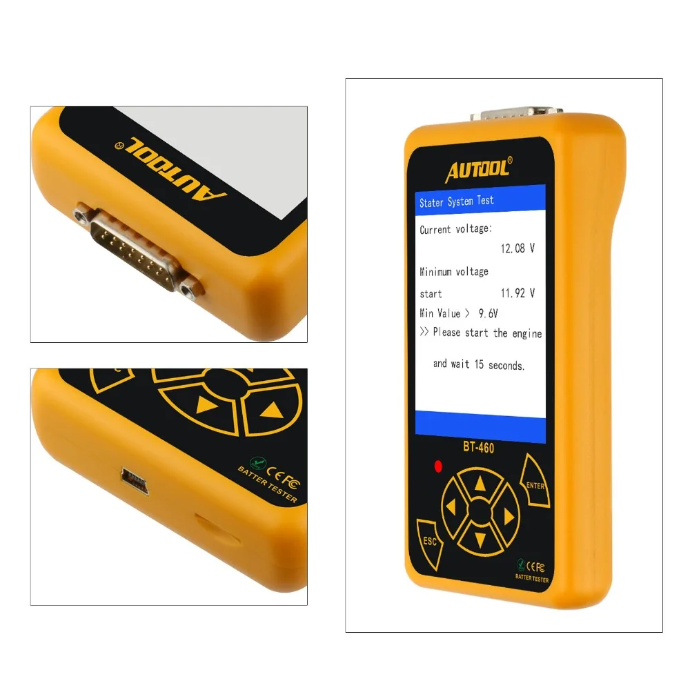 AUTOOL BT460 Car Battery Tester 12V 24V Heavy Duty Auto Battery Test Analyzer Multi-Languages Vehicle Cell Testing Repair Tools 