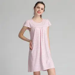 Розовый Женский Ночная рубашка 2019 летние рубашки домашнее платье набивная ночная рубашка с бюстгальтер короткий рукав пижамы неглиже S-XXL