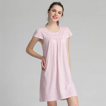 

Pink Female Night Shirt 2020 Summer Nightdress Home Dress Printed Nightgown With Bra Short Sleeve Sleepwear Negligee S-XXL