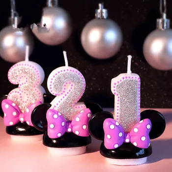 

Birthday Figure Number Candle Pink Bowknot Mickey Minnie Candle Girl Baby Kid Child Birthday Anniversary Candle Handmade Scent