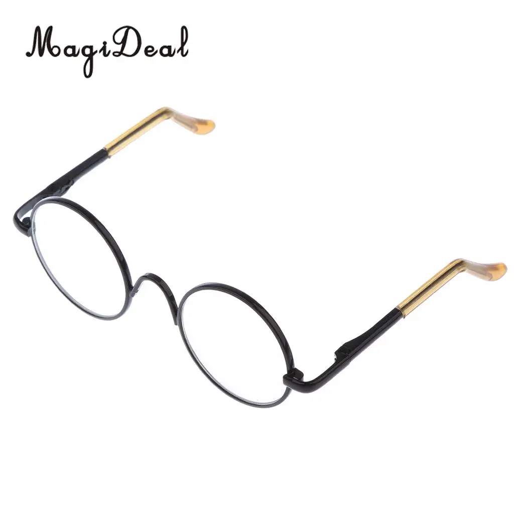 2 Pairs of Retro Hippy Style Round Metal Frame Clear Lens Eye Glasses Eyewear with Silver & Black Frame for Dolls Accessories