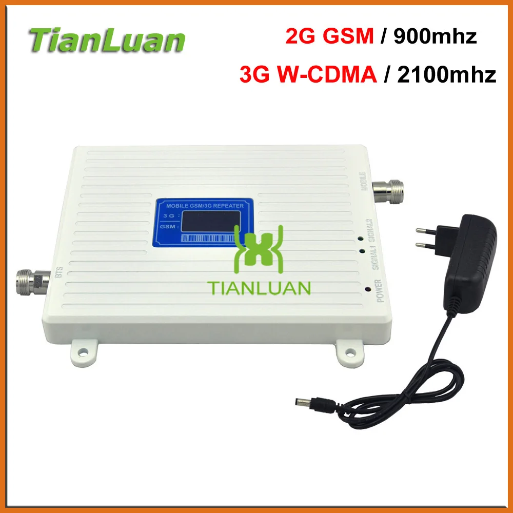 

TianLuan GSM 900Mhz W-CDMA 2100MHz Dual Band Mobile Phone Signal Booster 2G 3G Cell Phone Signal Repeater with Power / White