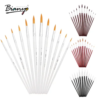 

Bianyo 12Pcs Round Shape Watercolor Brush Nylon Hair Brush Artists Paint Brush Set For School Acrylic Gouache Paint Art Supplies