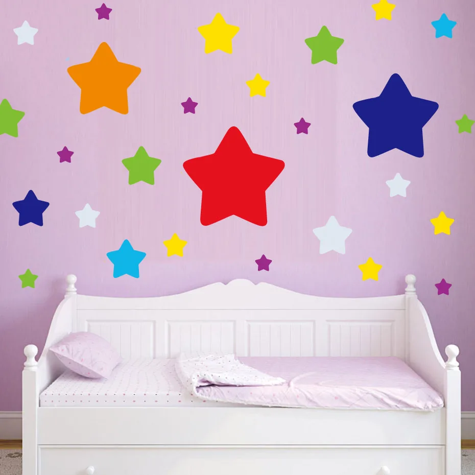60PCS Rainbow color Big & Small Stars Room Decor Wall Decals Stickers Children Nursery Kids Bedroom Living Room Mural Wall Art