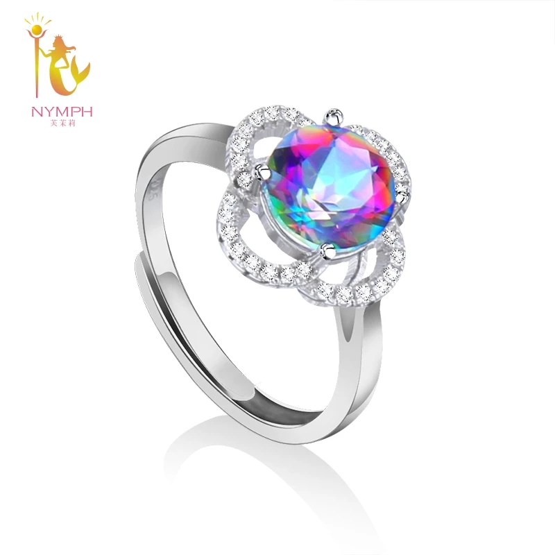 

NYMPH 925 Sterling Silver Jewelry Genuine Topaz Crystal Rings Rainbow Fire Mystic Brand Rings Wedding Party Gift For Women T238J