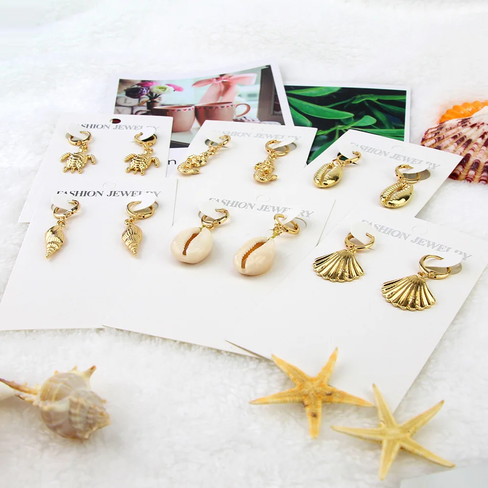 

CHICVIE New Fashion Gold Sea Shell Turtle Earrings For Women Punk Earring Jewelry Statement Conch Shell Earrings Gifts SER190087