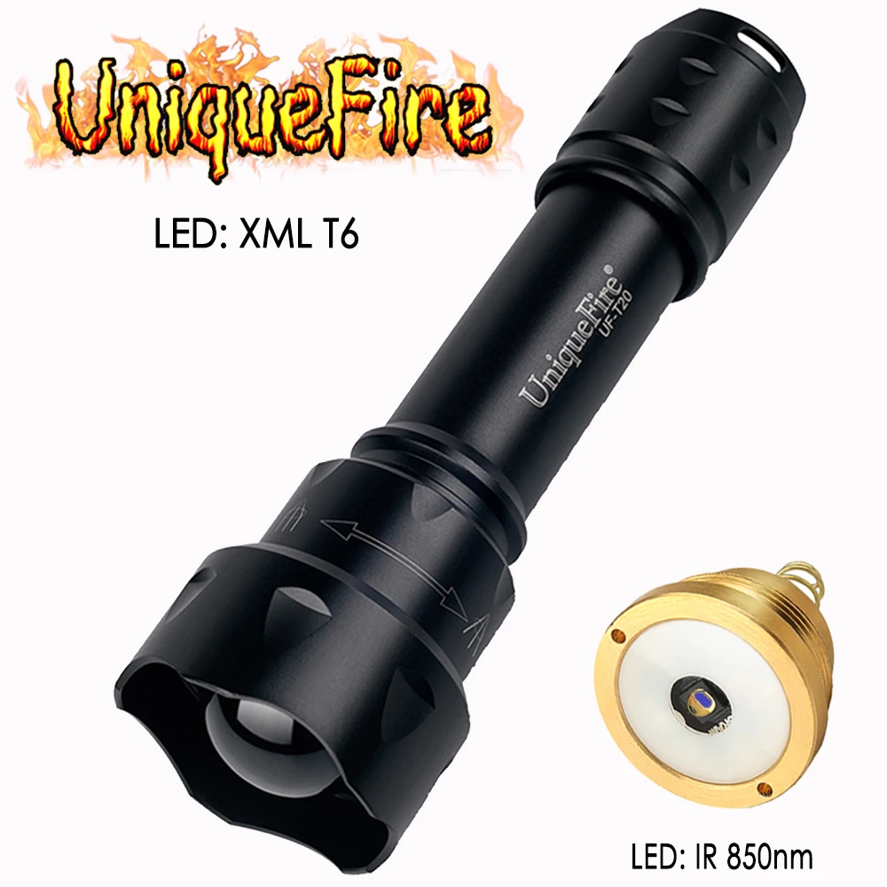 UniqueFire 1200LM фонарик T20-XML Zoomable 5 режимов зарядная лампа Torche + 3 режима Drop-in IR 850nm Led Pill