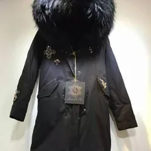 Дизайн, расшитая бисером армейская зеленая/черная меховая парка с капюшоном mr жакет из меха с меховым воротником mrs енота