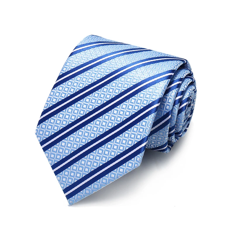 

Luxury Jacquard Weave Blue Striped Plaid Mens Ties Business Formal 8cm Necktie Tuxedo Suit Tie for Men with Neck Tie Gift Box