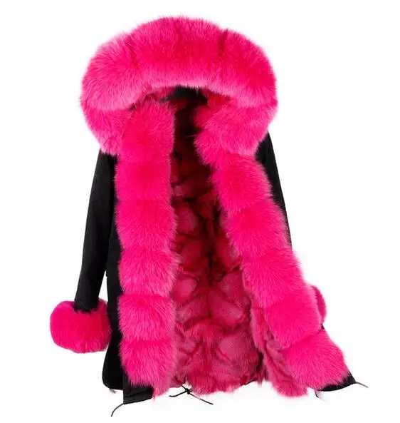 Шуба из лисьего меха, камуфляжная женская верхняя одежда, съемная зимняя куртка, большой воротник из меха енота, куртка-парка с капюшоном - Цвет: 27