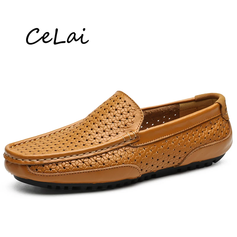 

CeLai Brand New Soft Men Casual Shoes Breathable Men's Loafers Leather Slip-On Flats Man Driving Footwear Male Black Shoes A-061