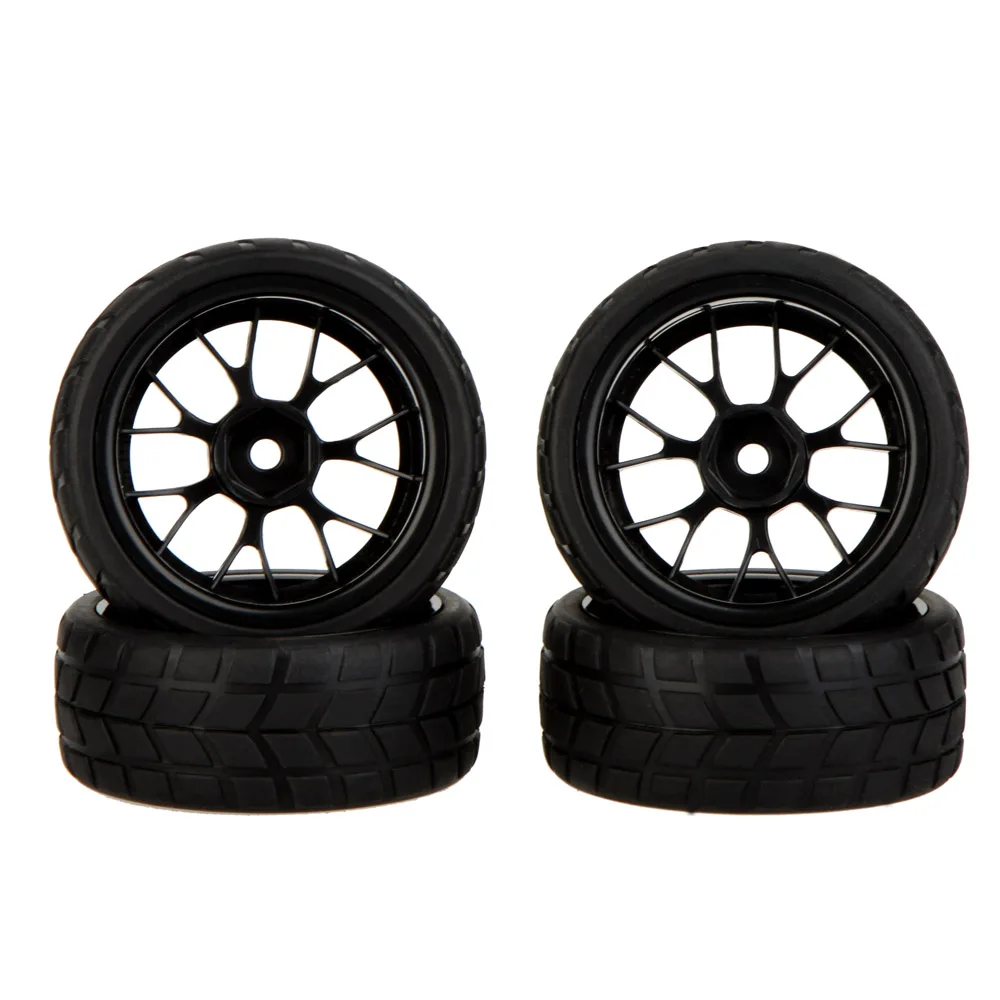 4pieces RC1:10 On Road Car Rally Car U Rubber Tyres 4-Hole Wheel Rims
