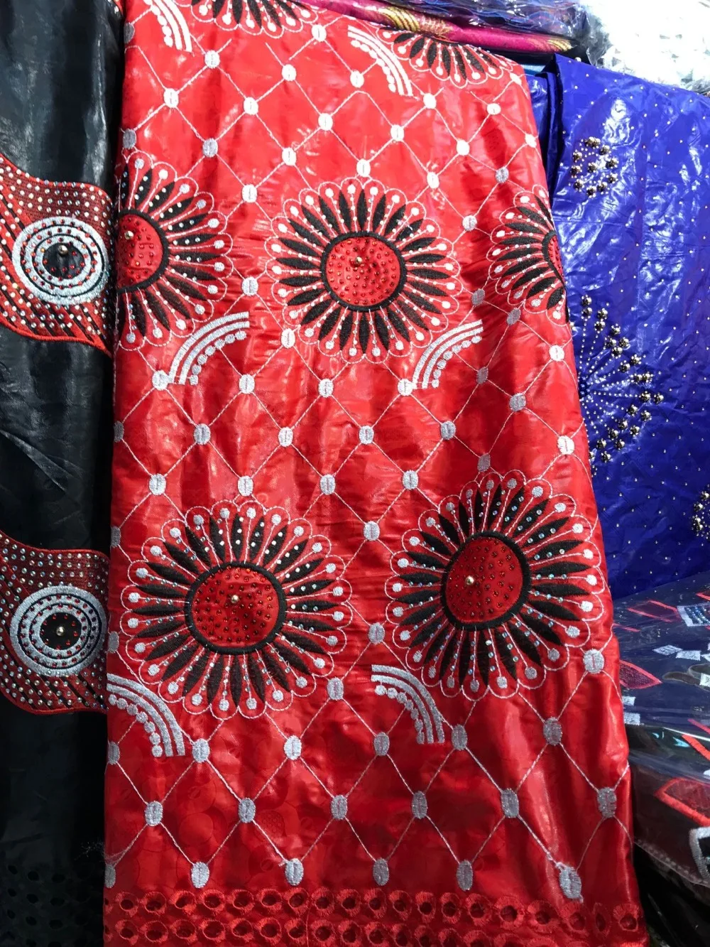 

Guinea brocade fabric bazin brode getzner 2018 red lace fabric with stones basin riche getzner ankara fabric 5yard/setXLZ-4