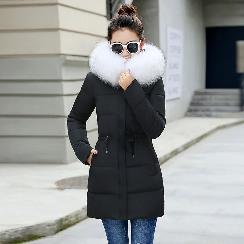 New 2018 Winter Jacket Women Cotton Coat Fur Collar Hood