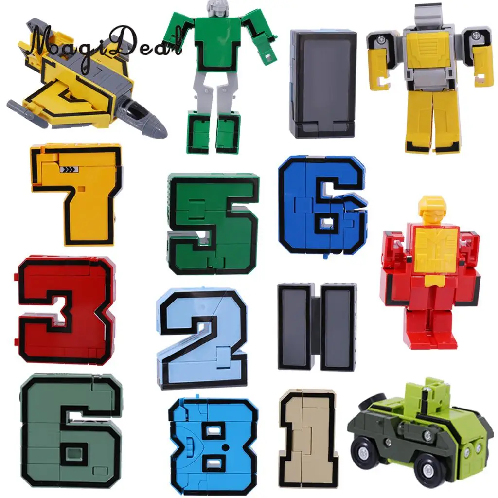 MagiDeal 1Set Numbers Armour Team Transform Robot Toy for Kid Role Play Display Toy Math Teaching Prop Boys Great Gift Present