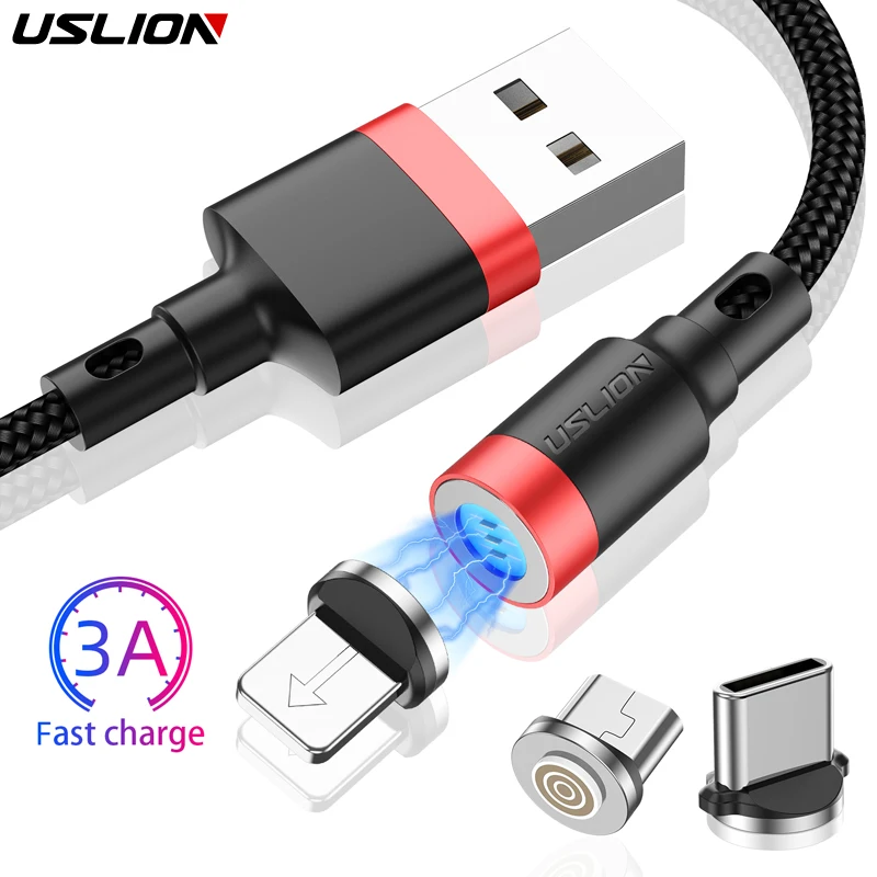 

USLION 3A Quick Charge Phone Magnetic Micro USB Cable Type C Cable Magnet Fast Charging For iPhone XS 7 XR Samsung Huawei Xiaomi